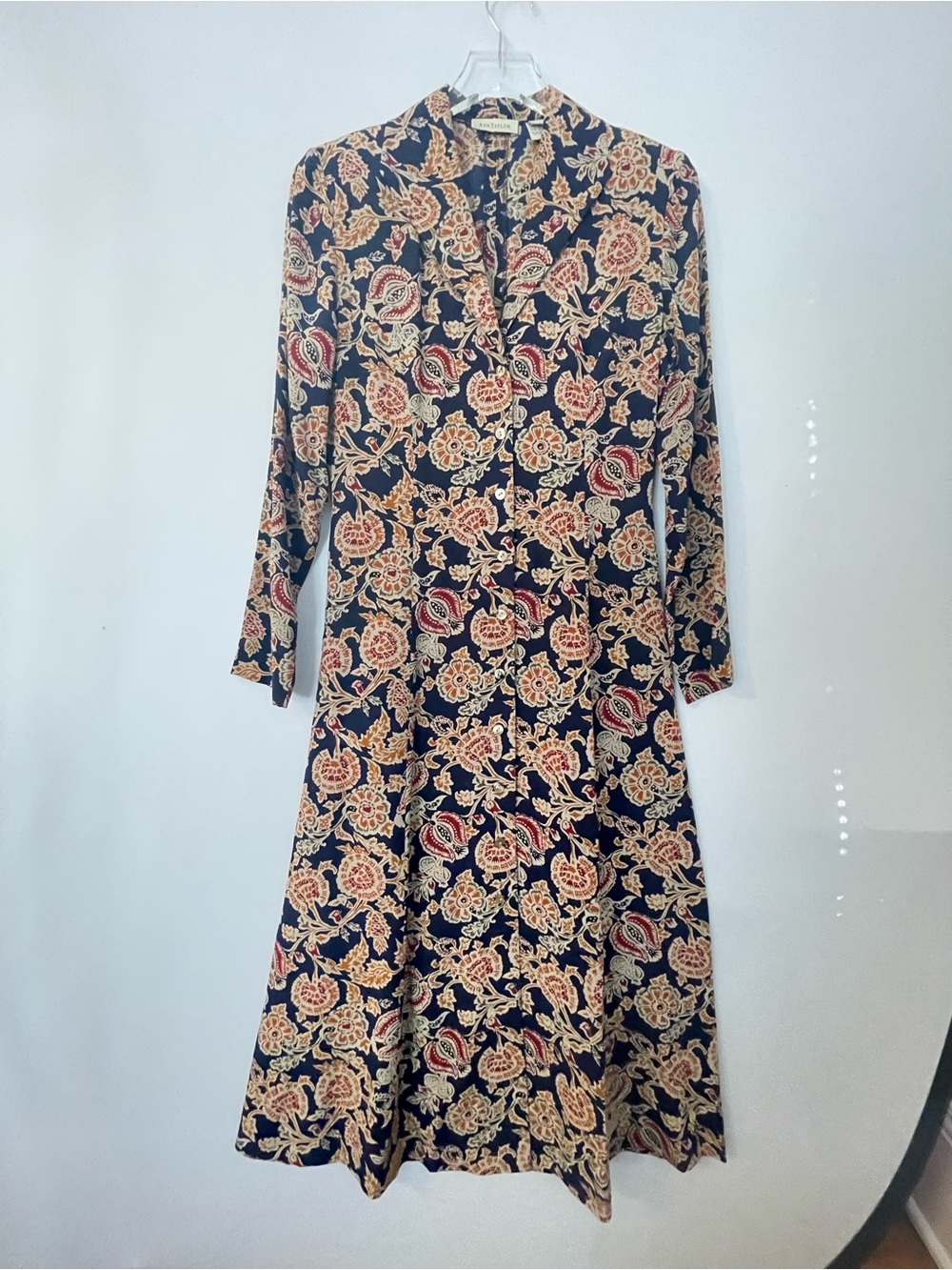 90s Silk Moody Dark Floral Long Sleeve MIDI Dress 8